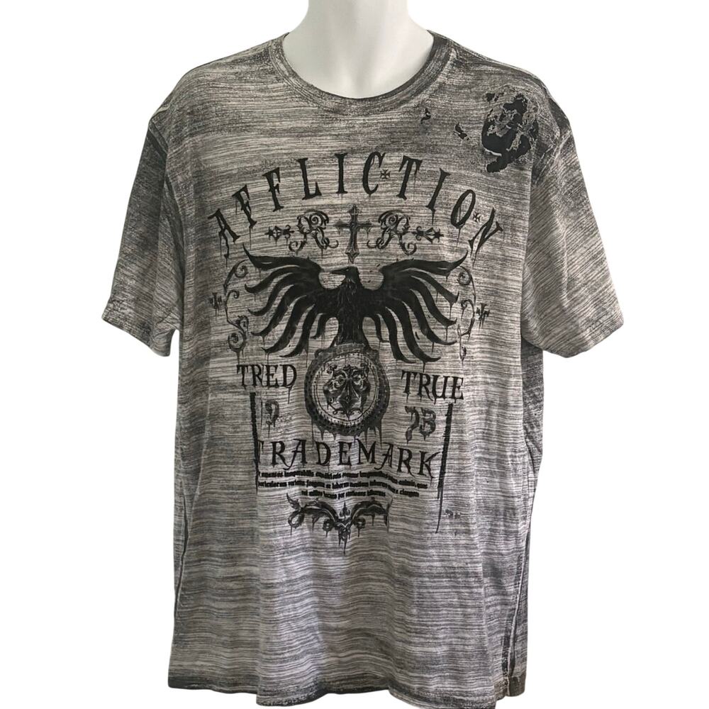 Affliction T shirt Distressed Gray Black Phoenix 2XL